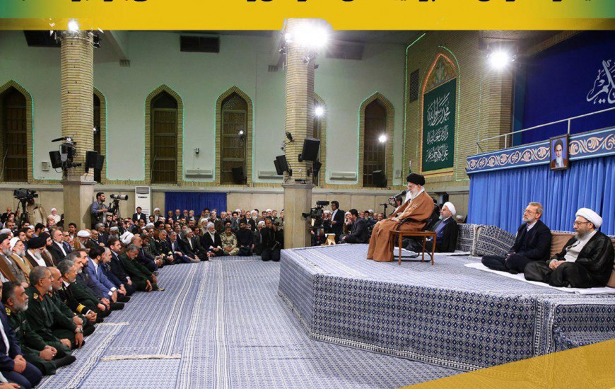 عکس نوشته/ دیدار مسئولان نظام و میهمانان کنفرانس وحدت اسلامی با رهبر انقلاب
